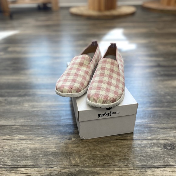 Blush and cream plaid slip ons - Picture 2 of 4